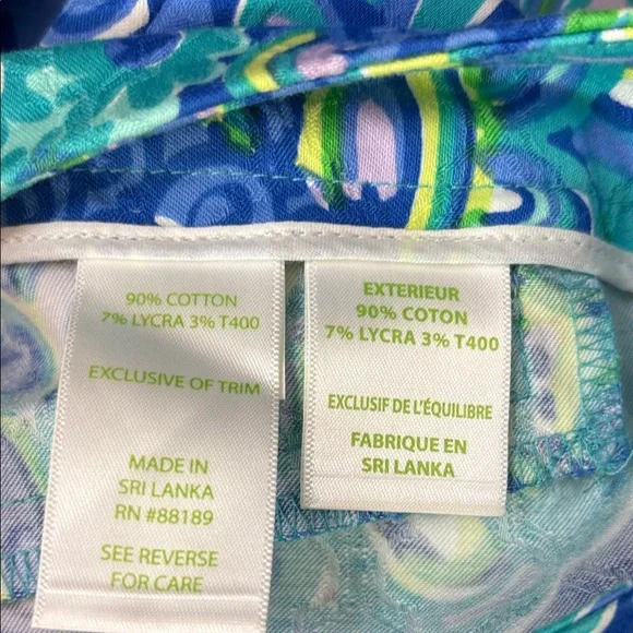 Lily Pulitzer Sz 8 Vibrant Blue and Green Kelly Ankle Lagoon Pants Cotton Blend - Picture 6 of 6